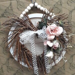 Hand made Victorian Pastel pink tones twig heart door hanger valentines